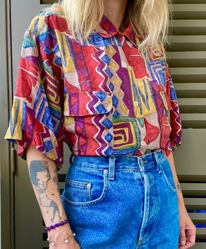 Magnifique chemise oversize en soie des années 80