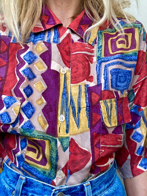 Magnifique chemise oversize en soie des années 80