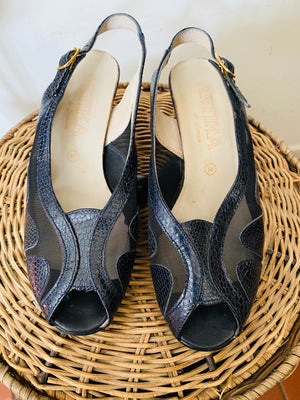 Sandales vintage 80 en cuir marine